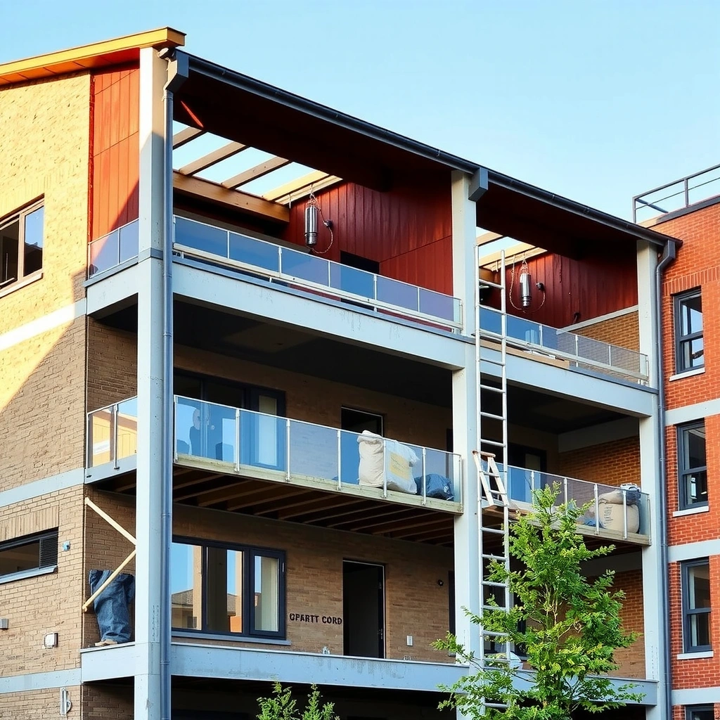 Modern residential construction project with steel framework